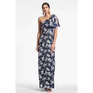 NWT Sachin & Babi Floral Chelsea One-Shoulder Gown Dress Navy & Ivory Peony SZ 4